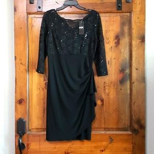 MSK, Black evening dress, lace on top with sequin detail, size M, new with tag